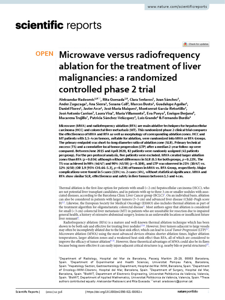 Microwave vs Radiofrequency Ablation for Liver Tumors | PDF ...