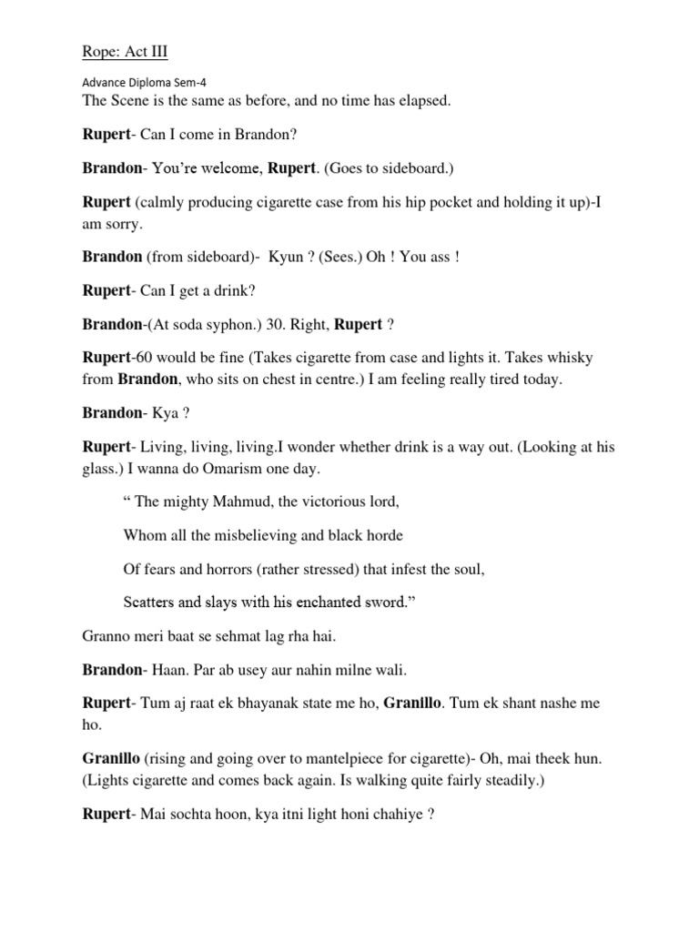 Rope: Act III Analysis and Dialogue | PDF | Art
