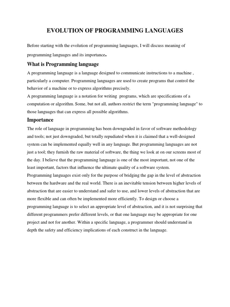 Evolution of Programming Languages | PDF | C (Programming Language ...