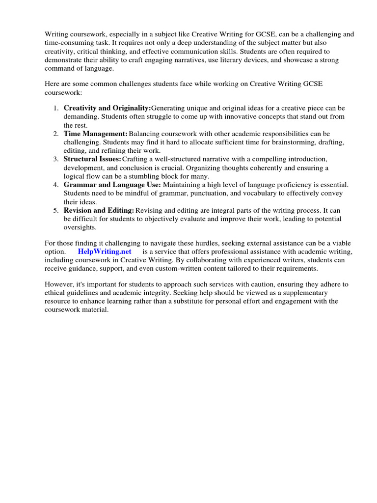 GCSE Creative Writing Coursework Tips | PDF | Editing | Creativity