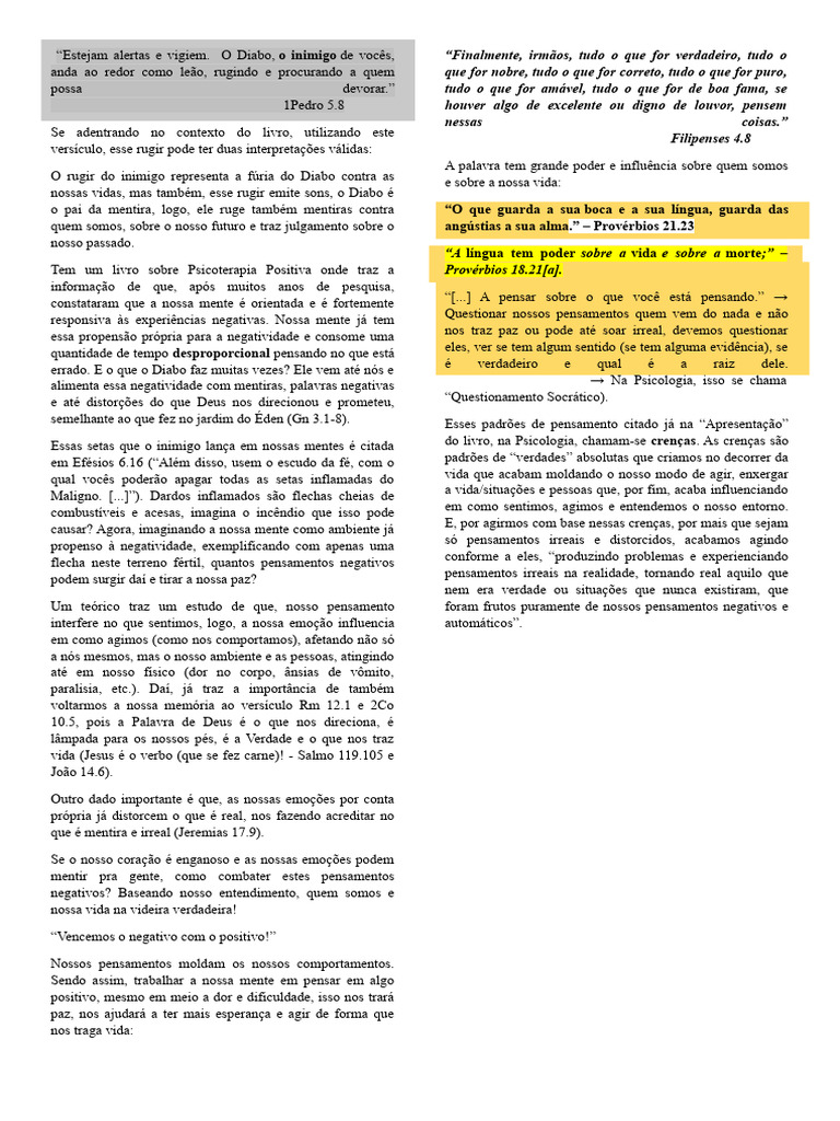 O Campo De Batalha Na Mente Estudo Bíblico E Psicologico Pdf