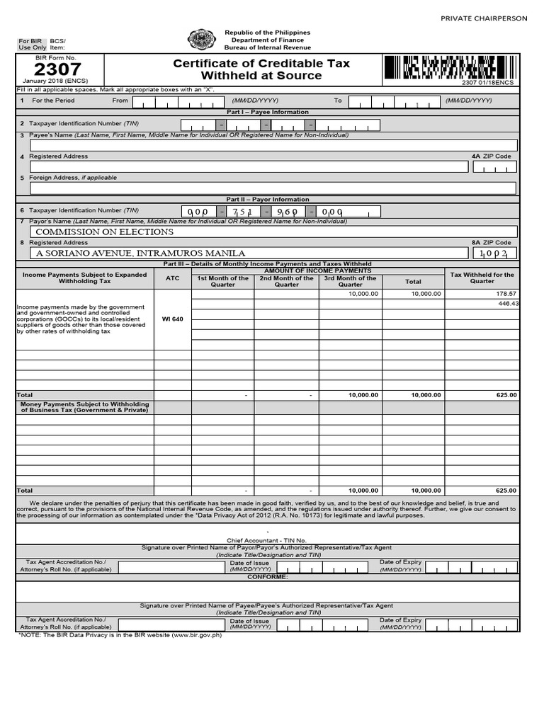 BIR Form 2307 Payment Slip Guide | PDF