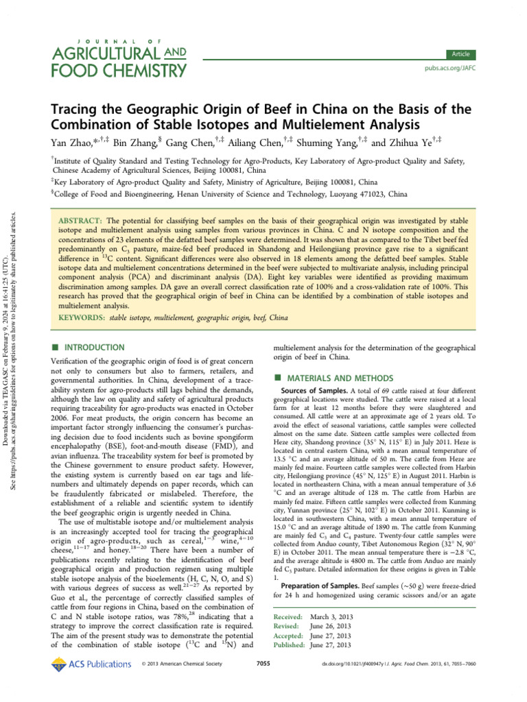 Geographic Origin of Beef in China Analysis | PDF | Chemistry ...