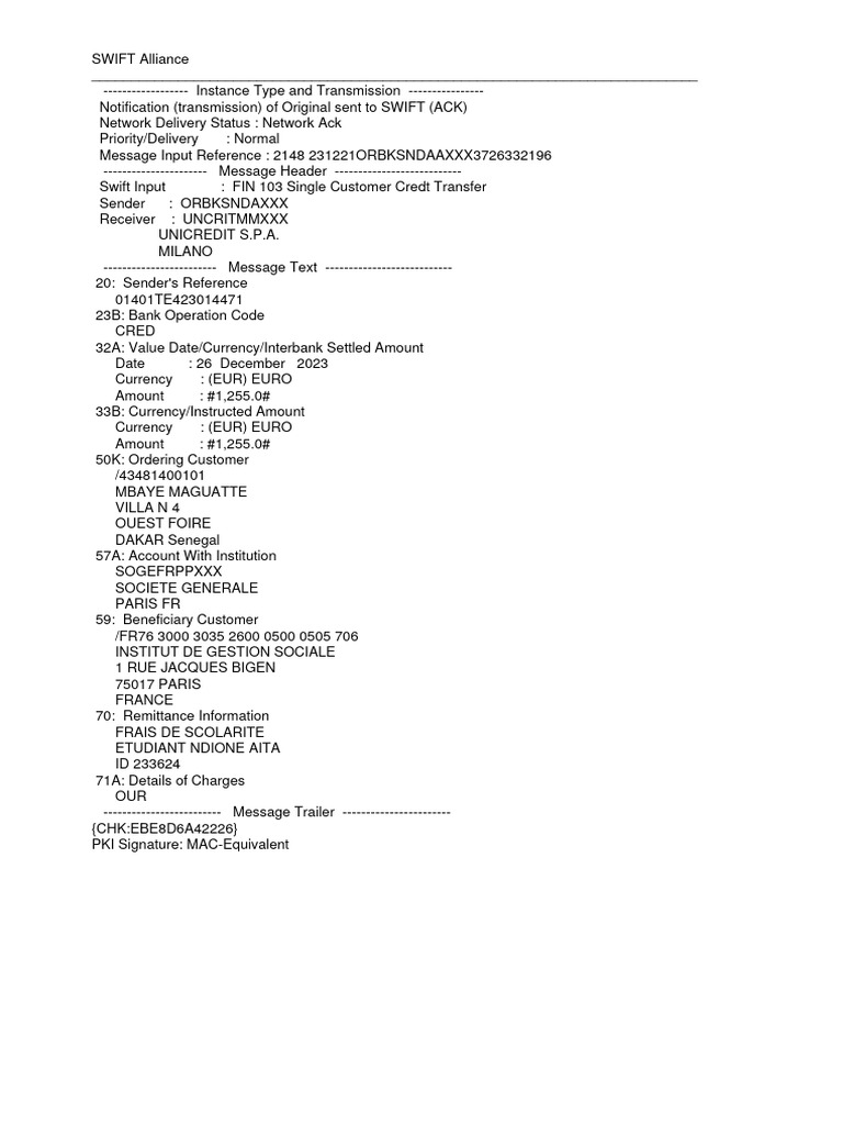 Copie Swift Transfert Emis 43481400101 01401te423014471 | PDF ...