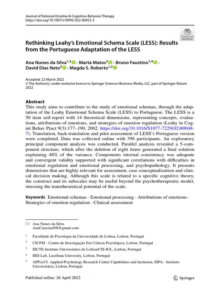 Portuguese Adaptation of LESS Scale | PDF | Feeling | Emotions