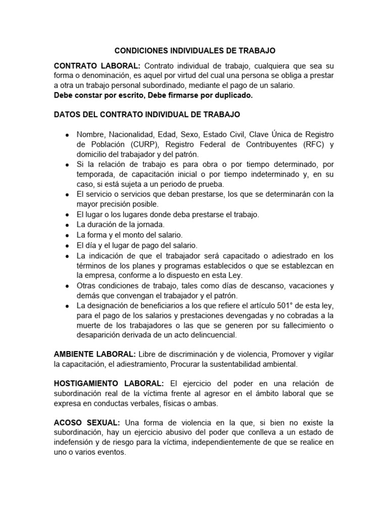 Condiciones Individuales de Trabajo | PDF | Salario | Derecho laboral