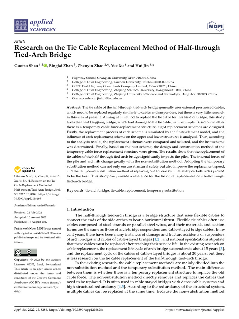 Tie cable replacementmethod of half through arch bridge download free