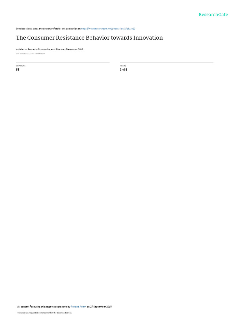 The Consumer Resistance Behavior Towards Innovatio | PDF | Innovation ...