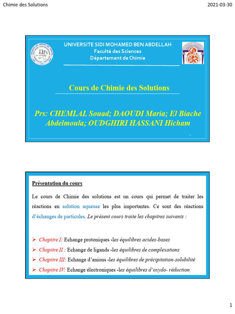 Cours de Chimie des Solutions | PDF | Ph | Acide