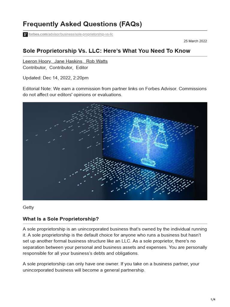 Sole Proprietorship vs. LLC Explained | PDF | Limited Liability Company ...