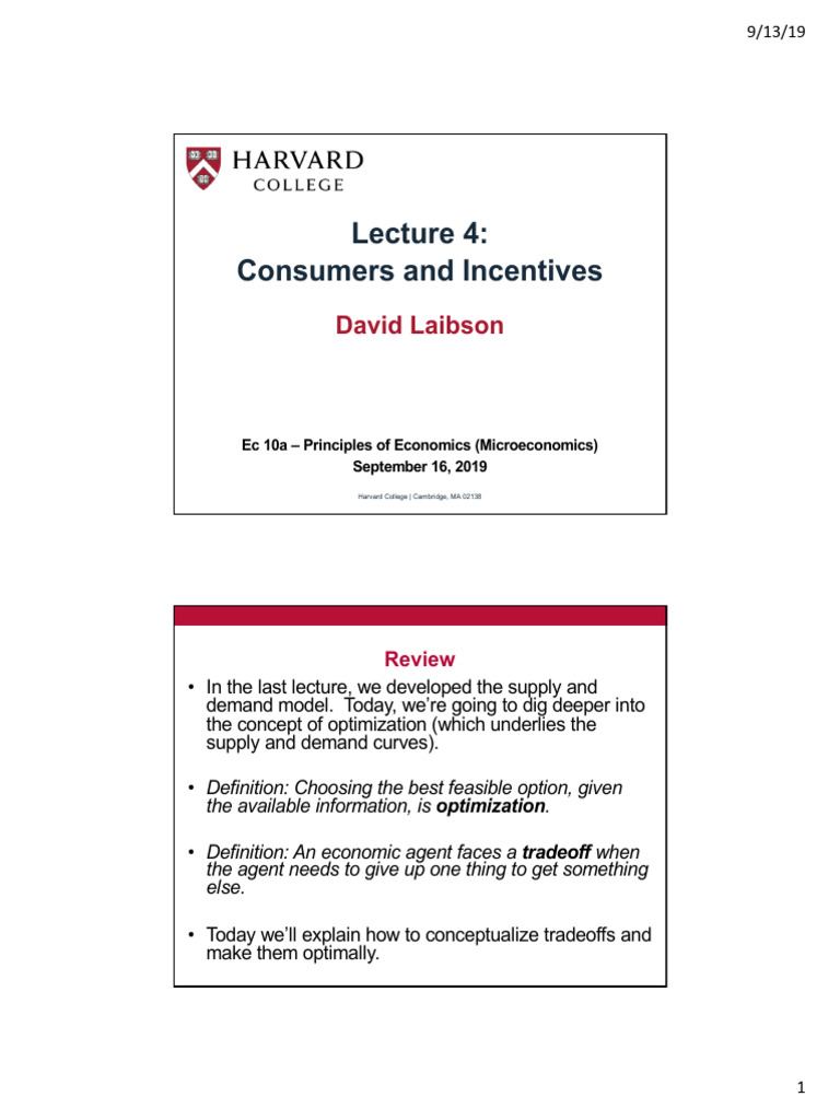 Lecture 4 Consumers And Incentives 2019 09 13 Read Only Pdf Cost