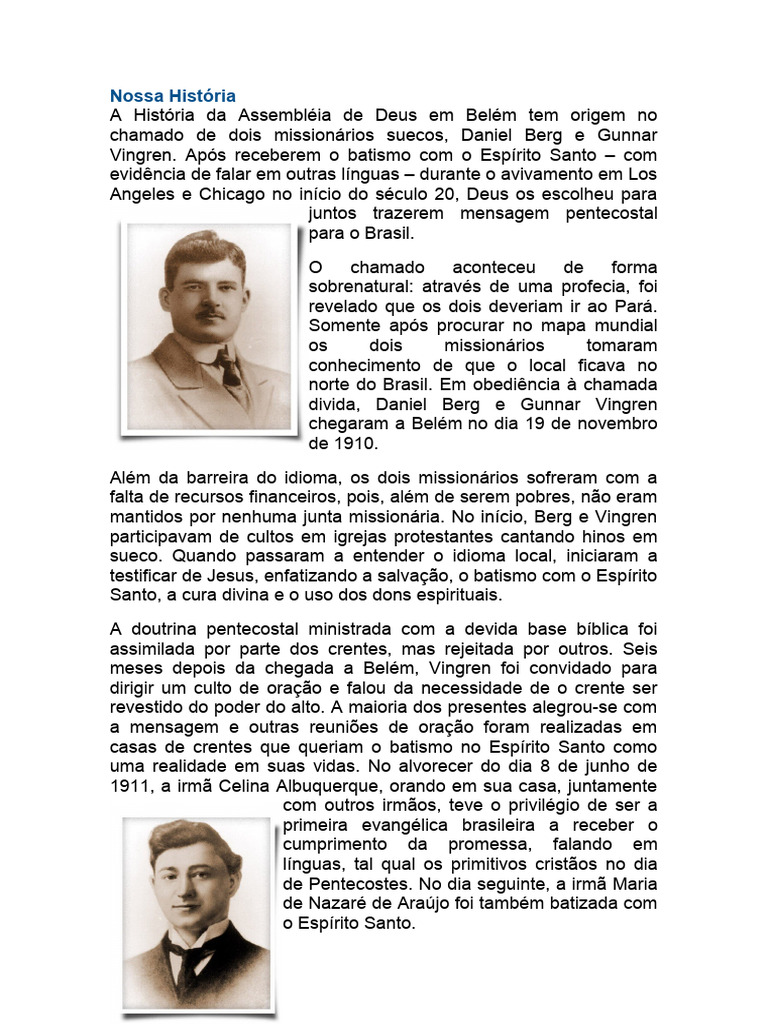 Historia Da Assembleia De Deus Pdf Pentecostalismo Batismo Com O