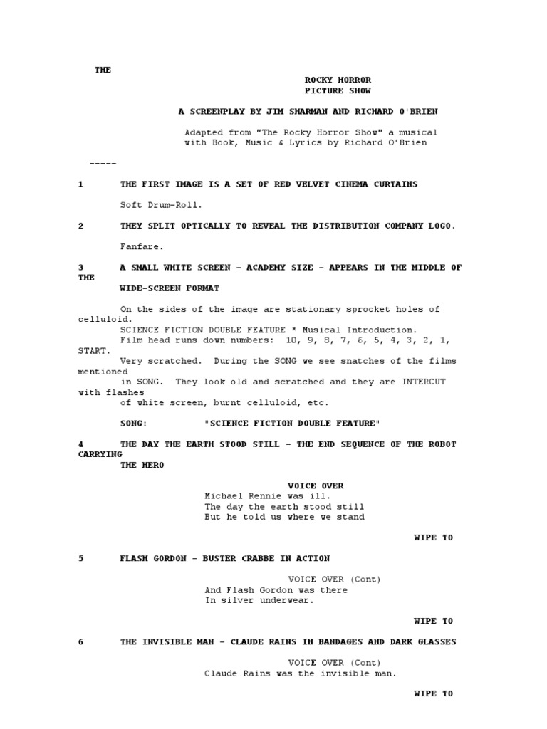 Rocky Horror Picture Show Musical Script