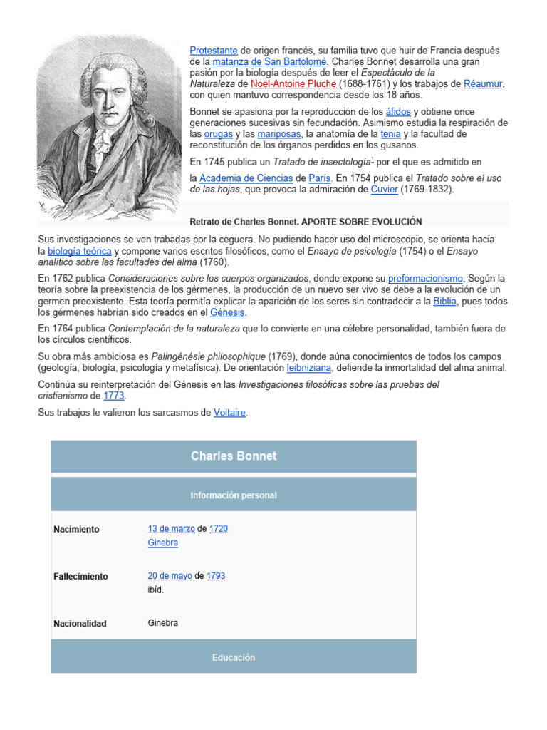 Biografía de Charles Bonnet, biólogo y filósofo | PDF | Science | Biología