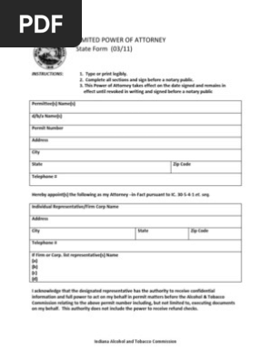 indiana alcohol and tobacco commission forms Training order format: Fill out & sign online Indiana Limited Power of Attorney
