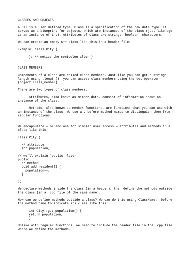 Classes and objects pdf