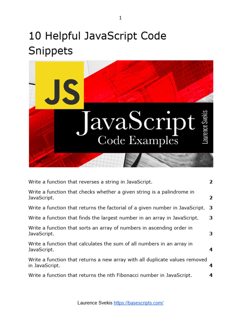 10 Helpful JavaScript Code Snippets v1 | PDF | Java Script | Computer ...