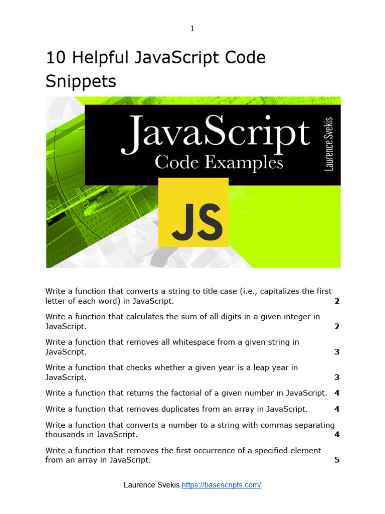 10 Helpful JavaScript Code Snippets v3 | PDF | String (Computer Science ...