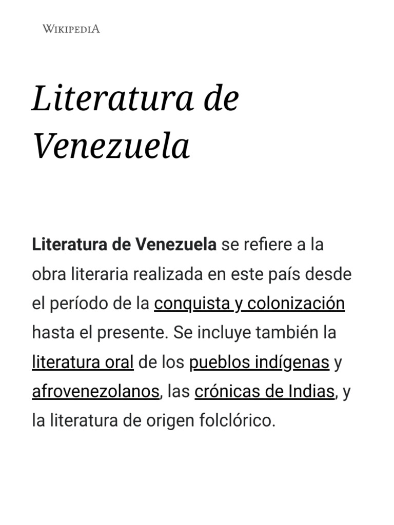 Literatura de Venezuela - Wikipedia, La Enciclopedia Libre | PDF