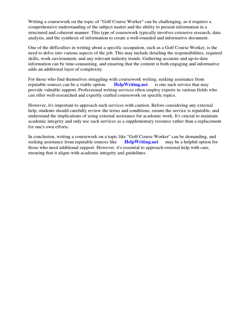 Golf Course Worker PDF Golf Course Employment