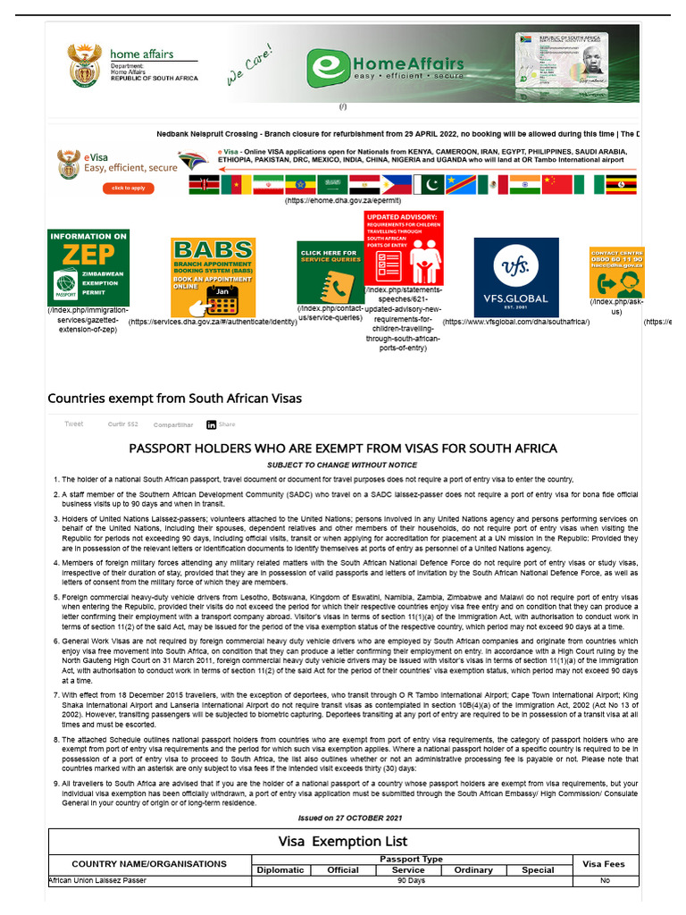 List Of Countries Exempt From Sa Visas – SWDTRE