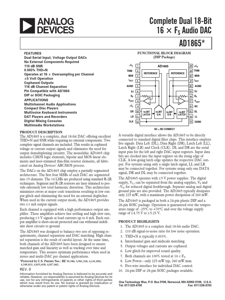 AD1865 | PDF | Digital To Analog Converter | Amplifier