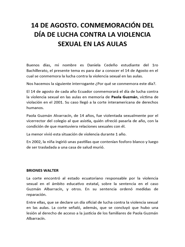 14 de agosto: Lucha contra la violencia sexual | PDF | Violencia ...