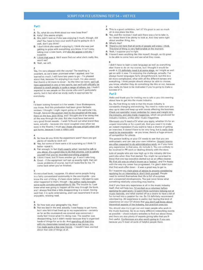 Script For FCE Listening Test 54 | PDF