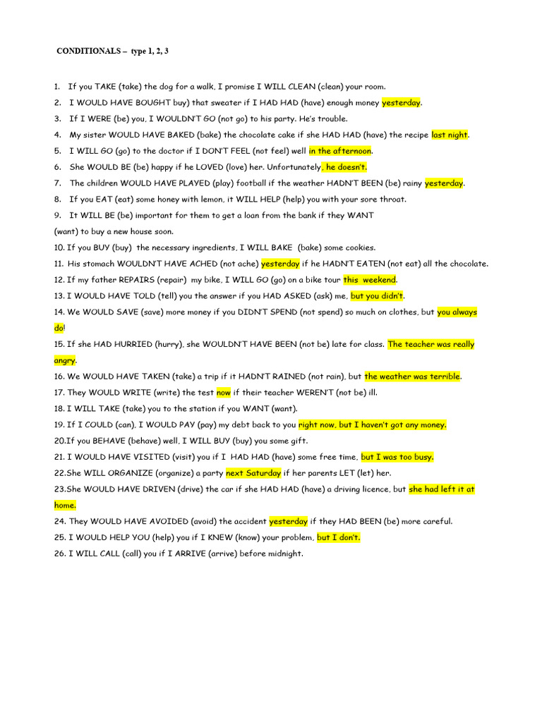 CONDITIONAL Sentences Type 1 2 3 | PDF