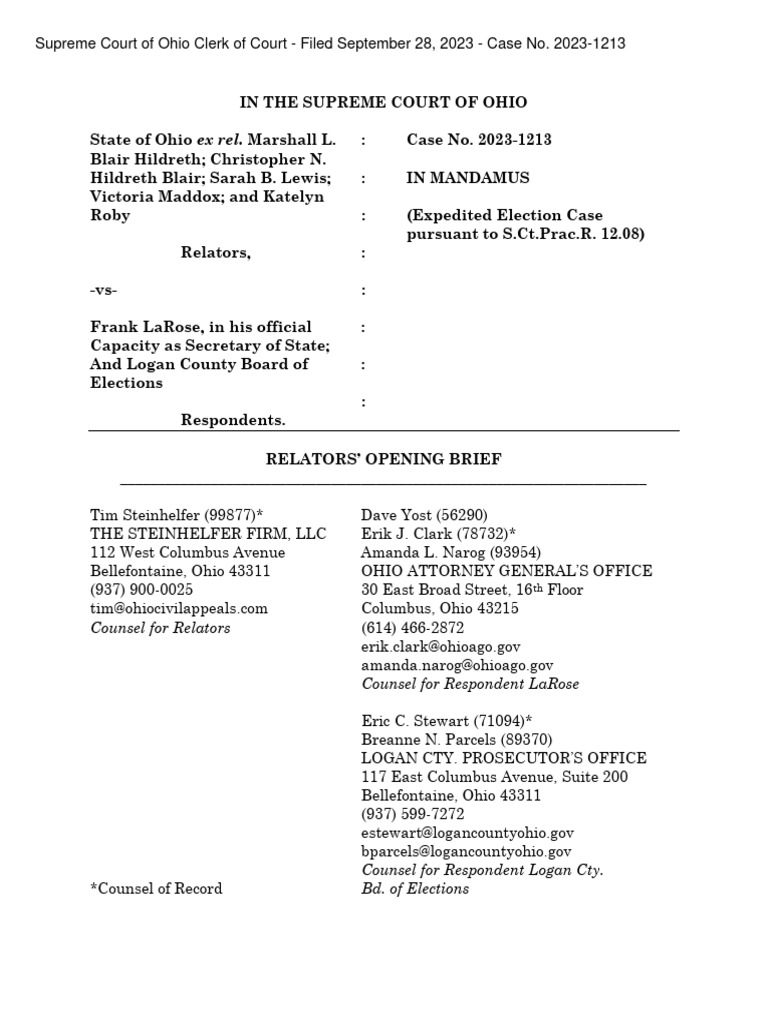 Ohio Supreme Court Mandamus Brief | PDF | Initiative | Petition