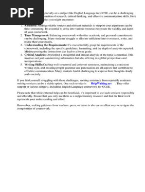 English Language Coursework Examples Gcse