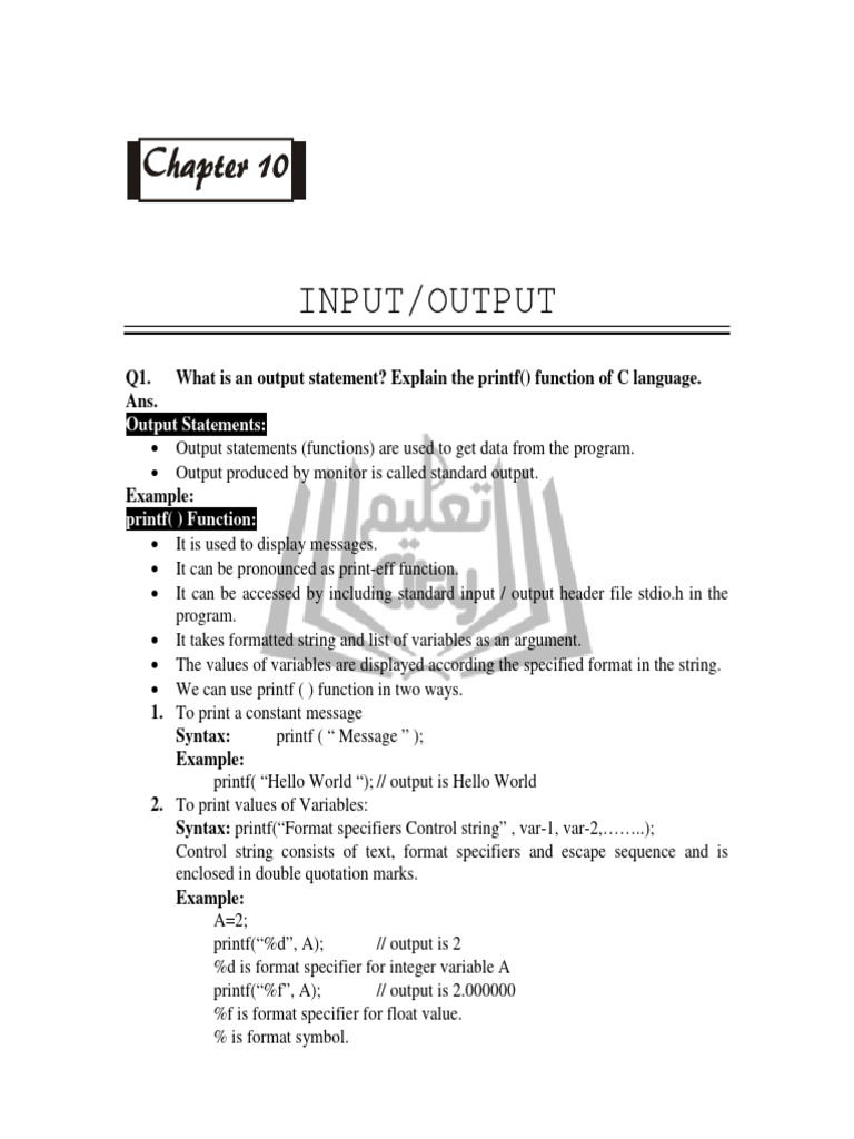 C Programming Output Statements Explained | PDF | Integer (Computer ...