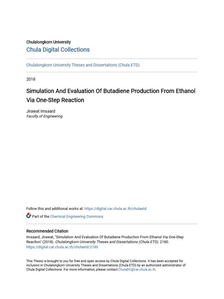 Simulation and Evaluation of Butadiene Production From Ethanol Vi | PDF