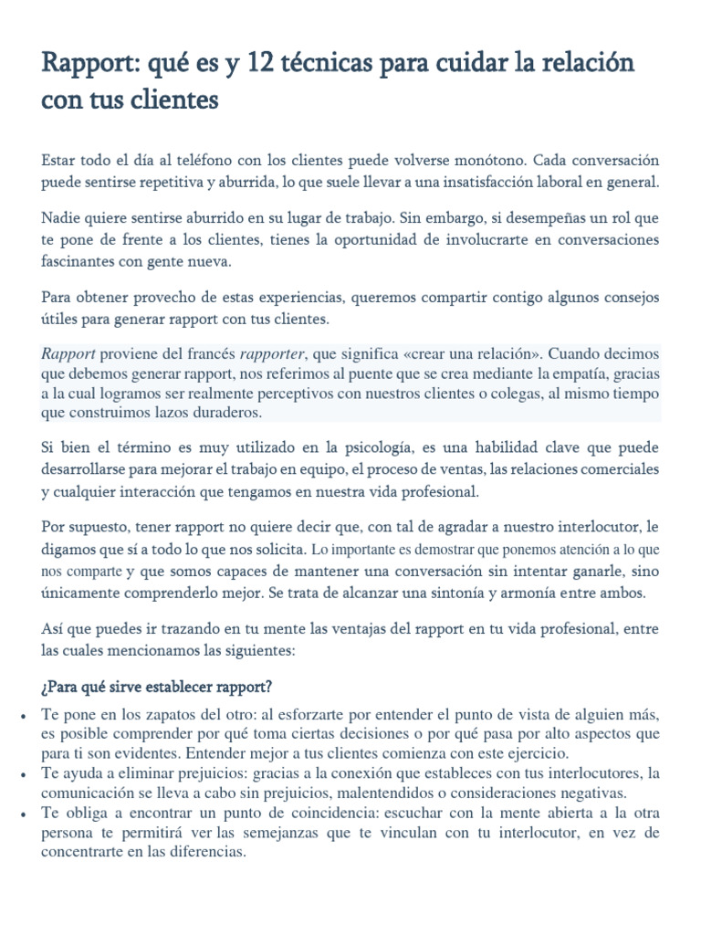 Técnicas de rapport para clientes | PDF | Comunicación | Las emociones