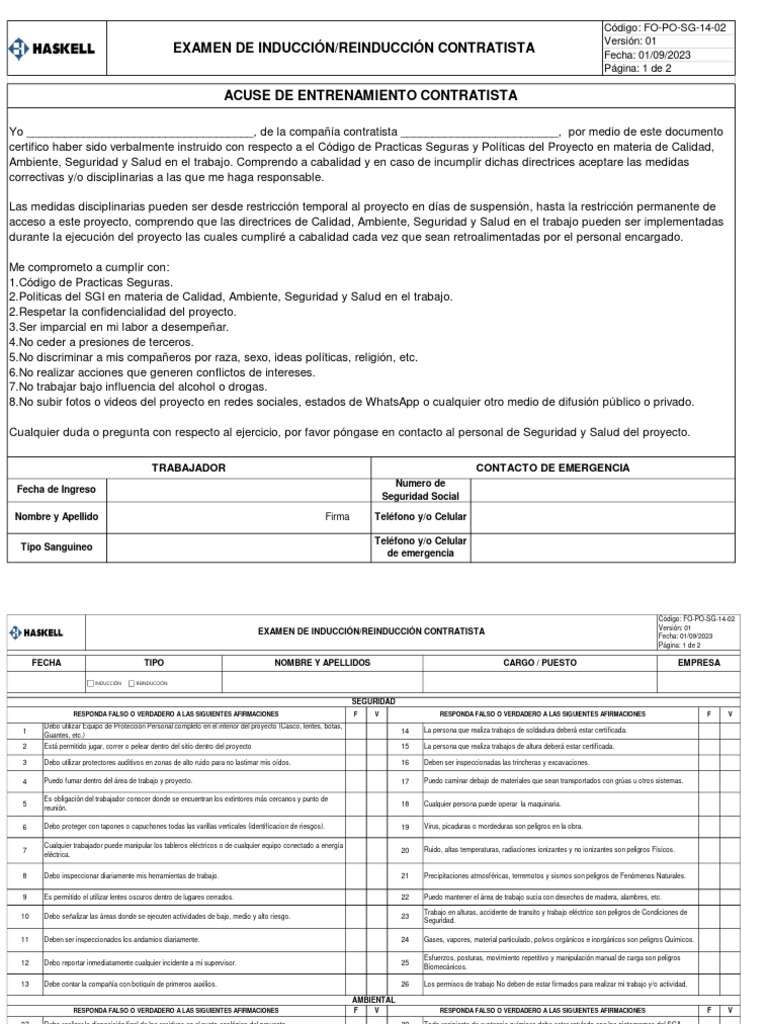 Examen Y Acuse De Curso De Induccion Pdf Entorno Natural