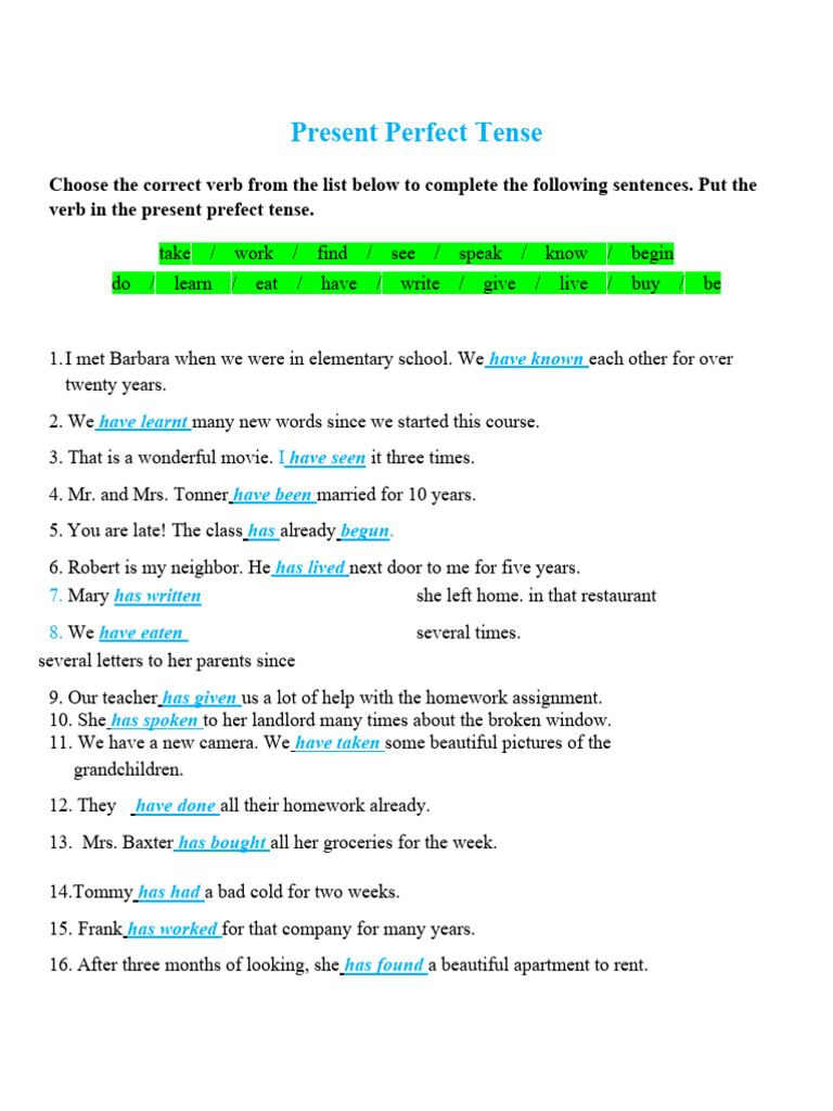 Present Perfect Simple Exercises Level 5 | PDF | Language Arts & Discipline