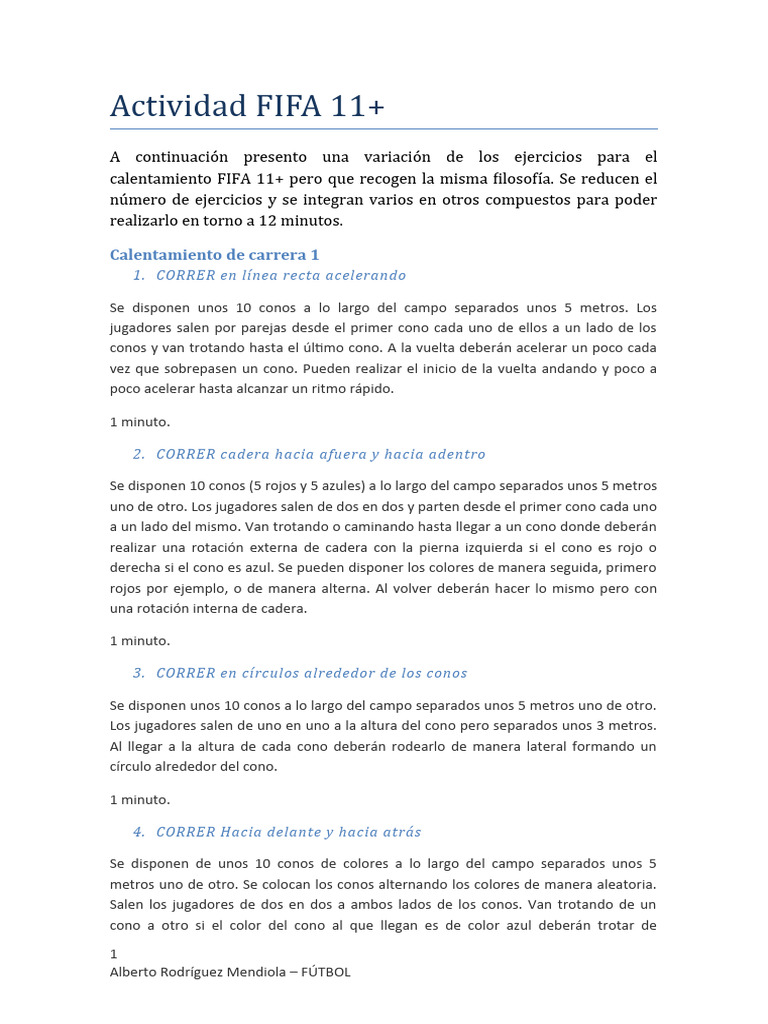 Rutina de Calentamiento FIFA 11+ | PDF | Asociación de Futbol | Rodilla