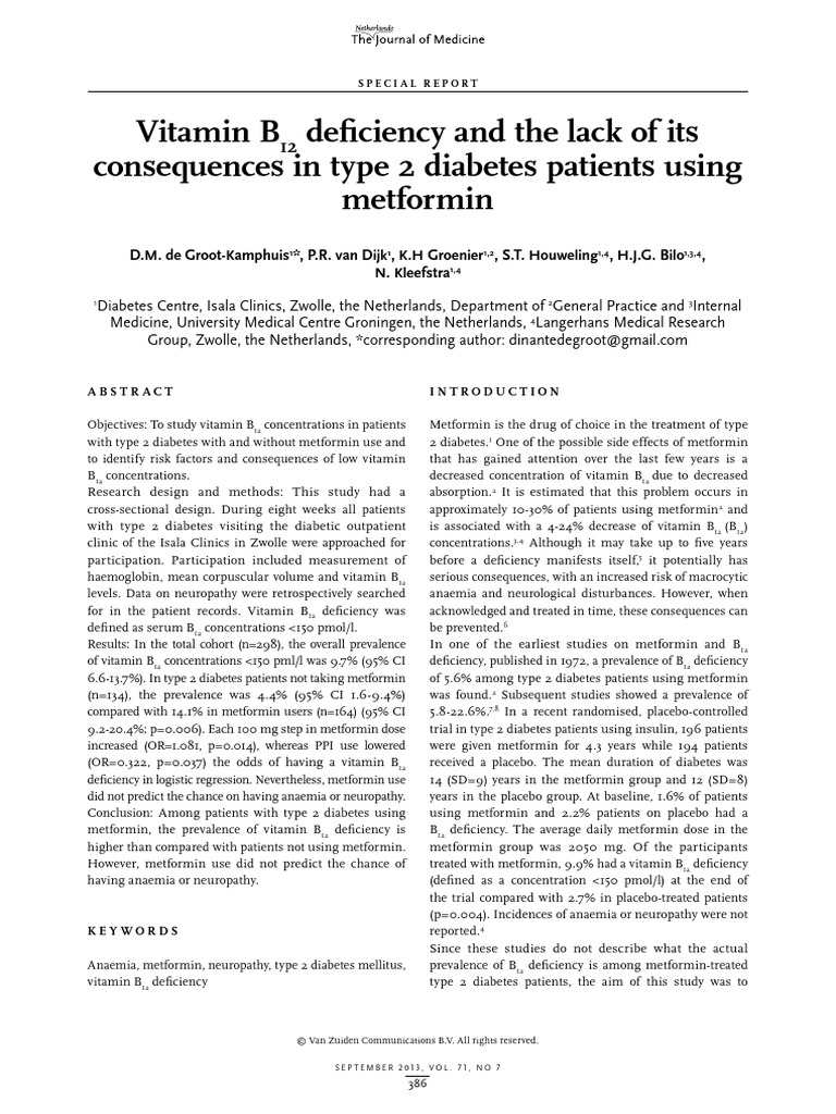 Vitamin B12 Deficiency in Metformin Users | PDF | Vitamin B12 | Anemia