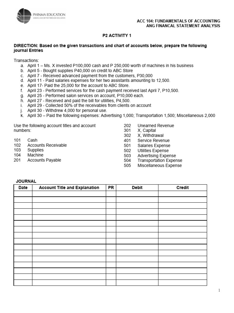 Acc 104 P2 Activity 1 | PDF