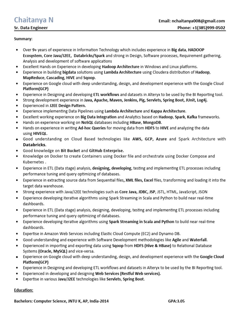 Senior Data Engineer Resume Overview | PDF | Apache Spark | Apache Hadoop