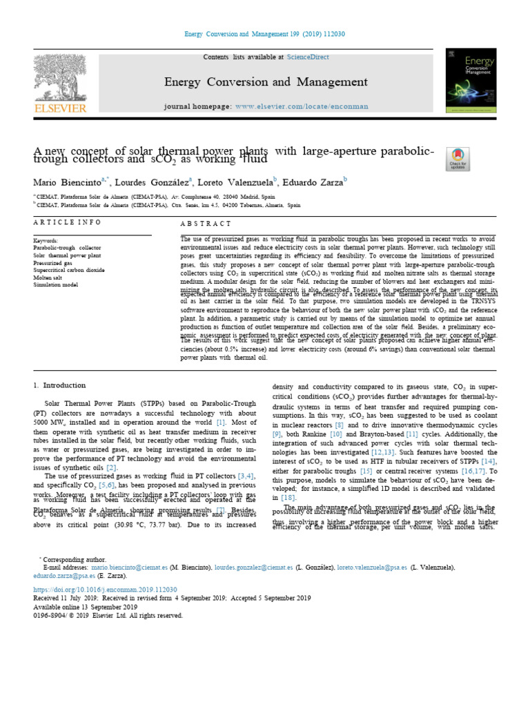 New Solar Plant Concept with sCO2 | PDF | Heat Transfer | Coolant