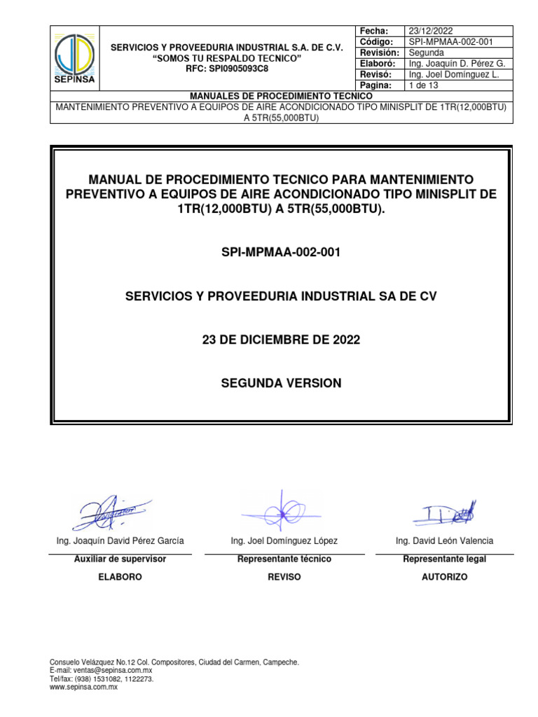 Proc Mini Mtto Prev | PDF | Electricidad | Ingenieria Eléctrica