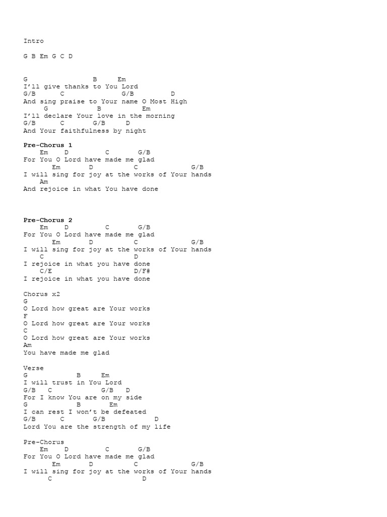 You have made me glad g chordsheet pdf