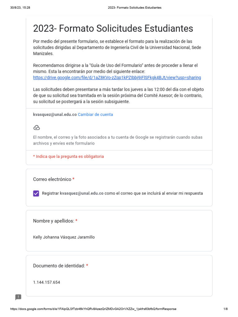 2023 - Formato Solicitudes Estudiantes | PDF