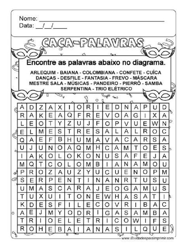 Atividade Caça Palavras Carnaval | PDF