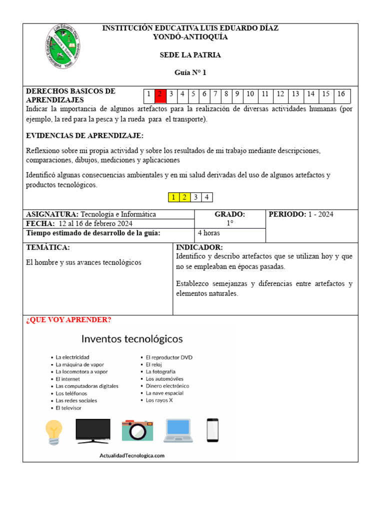 Guia de Informatica Primer Periodo | PDF | Aprendizaje | Cognición