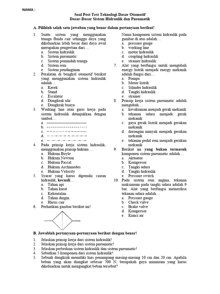 Soal Post Sistem Hidraulik Dan Pneumatik Pdf