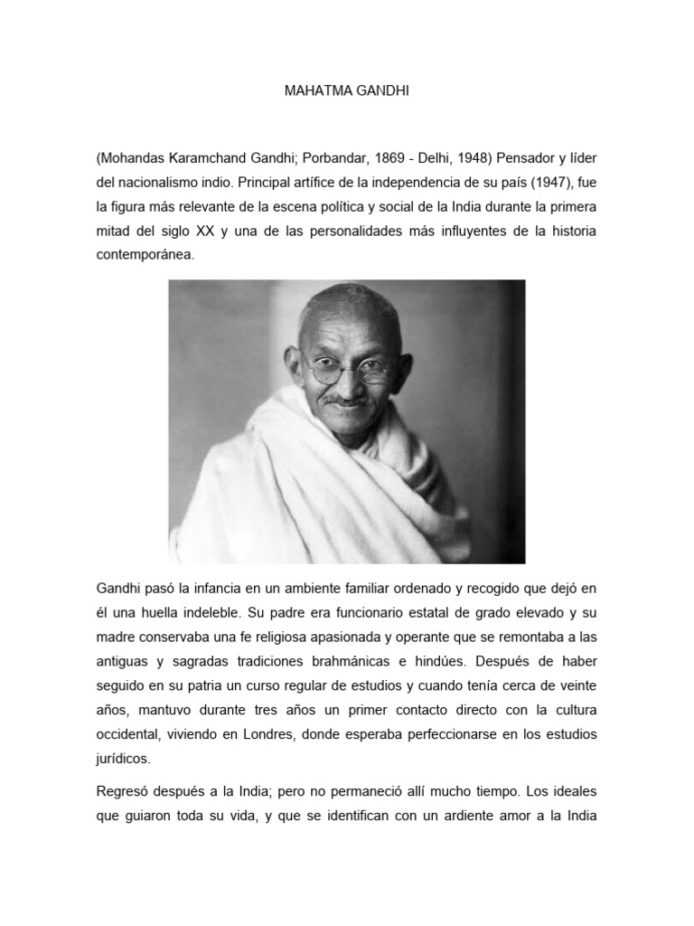 Gandhi: Líder de la No Violencia | PDF | Mahatma Gandhi | Ascetismo