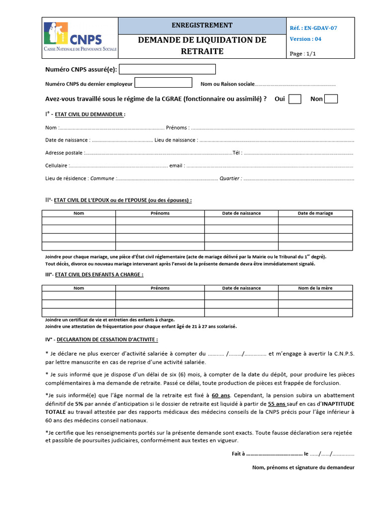 Demande de Liquidation de Retraite | PDF | Mariage | Justice