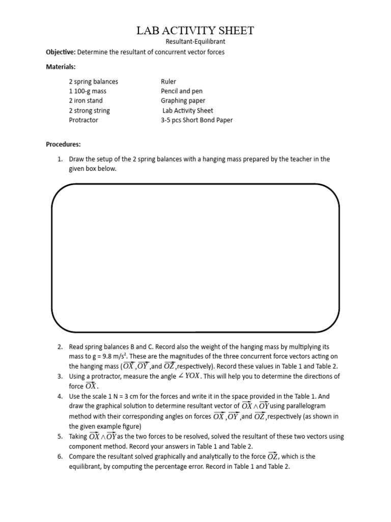 Resultant and Equilibrant Lab Activity | PDF | Force | Euclidean Vector